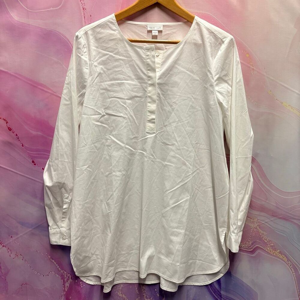 J.Jill M White Long Sleeve Tunic Blouse NWT Preppy Parisian Old Money Coastal